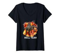 Donna Spinosaurus Hell Yeah - Dinosauro con Fuoco e Fiamme Maglietta con Collo a V