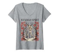 Donna Spirito Wendigo Criptide Horror Folklore Foresta Maglietta con Collo a V