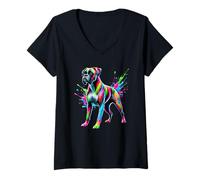 Donna Splash Art Boxer Dog Boxers Maglietta con Collo a V