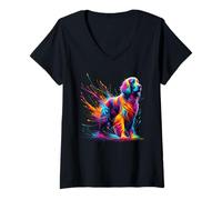 Donna Splash Art English Setter Maglietta con Collo a V