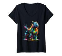 Donna Splash Art Staffordshire Bull Terrier Staffy Terriers Maglietta con Collo a V