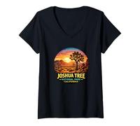 Donna Splendida Joshua Tree Tramonto California Art Maglietta con Collo a V