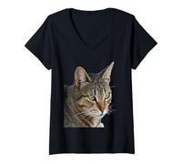 Donna Splendido Gatto Soriano Primo Piano Ritratto vettoriale Isolato Maglietta con Collo a V