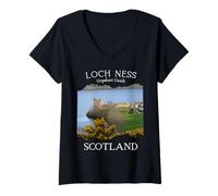 Donna Splendido Souvenir da Donna con Castello di Urquhart Loch Ness, Scozia Maglietta con Collo a V