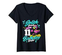 Donna Splish Splash 11° Compleanno Fenicottero Festa in Piscina 11 Anni Maglietta con Collo a V
