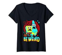 Donna Spongebob And Patrick Be Weird Wavy Text Funny Cartoon Maglietta con Collo a V