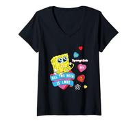 Donna Spongebob Squarepants all You Need Is Love Maglietta con Collo a V