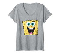 Donna Spongebob Squarepants Big Face Smile Maglietta con Collo a V