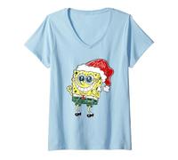 Donna Spongebob Squarepants Christmas Jolly And Hyped Santa Sketch Maglietta con Collo a V