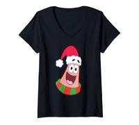 Donna Spongebob Squarepants Christmas Santa Hat Patrick Maglietta con Collo a V