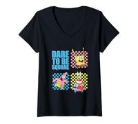 Donna Spongebob Squarepants Dare To Be Square Maglietta con Collo a V