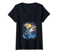 Donna Spongebob SquarePants e Patrick Shark Riding Maglietta con Collo a V