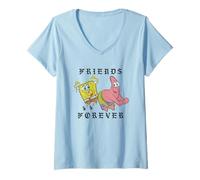 Donna Spongebob Squarepants Friends Forever Cute Duo Maglietta con Collo a V