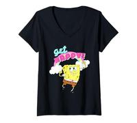 Donna Spongebob Squarepants Get Happy Clouds Maglietta con Collo a V