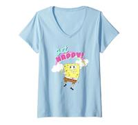 Donna Spongebob Squarepants Get Happy Rainbow Maglietta con Collo a V