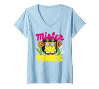 Donna Spongebob Squarepants Good Times Party Animal Classic Anni '90 Maglietta con Collo a V