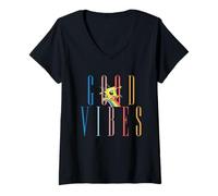 Donna Spongebob Squarepants Good Vibes Rainbow Maglietta con Collo a V