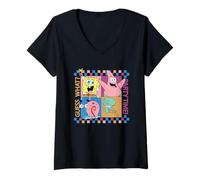 Donna Spongebob Squarepants Guess What Party Time Maglietta con Collo a V
