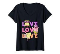 Donna Spongebob Squarepants Heart Love Maglietta con Collo a V