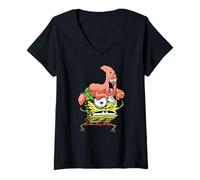 Donna Spongebob Squarepants Holding Patrick Retro Shot Maglietta con Collo a V