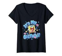 Donna Spongebob Squarepants It's My Birthday Bold Bubble Letters Maglietta con Collo a V