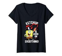Donna Spongebob Squarepants Ketchup Is Good On Everything Cute Maglietta con Collo a V