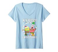 Donna Spongebob Squarepants Krabby Christmas Best Friends Portrait Maglietta con Collo a V