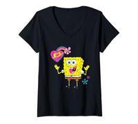 Donna Spongebob Squarepants Lovely Heart Maglietta con Collo a V