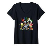 Donna Spongebob Squarepants Merry Christmas Ugly Sweater Team Maglietta con Collo a V