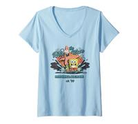 Donna SpongeBob SquarePants Mussel Beach Waves Surfing Cartoon Maglietta con Collo a V