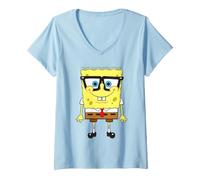 Donna Spongebob Squarepants Nerd Glasses Big Face Maglietta con Collo a V
