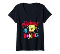 Donna Spongebob Squarepants Normal Is Boring Colorful Heart Maglietta con Collo a V