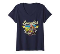 Donna Spongebob Squarepants Patrick Spongy Rider Vintage Maglietta con Collo a V