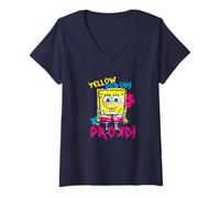Donna Spongebob Squarepants Retro Giallo Poroso Orgoglioso Opera d'Arte Maglietta con Collo a V