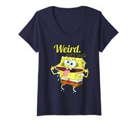 Donna Spongebob Squarepants Retro Strano Posa Fumetti Vibes Classico Maglietta con Collo a V