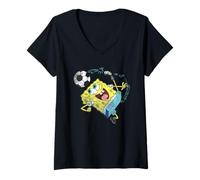 Donna Spongebob Squarepants Soccer Calcio Kick Maglietta con Collo a V