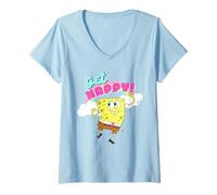 Donna Spongebob Squarepants Spongebob Get Happy Cute Rainbow Maglietta con Collo a V