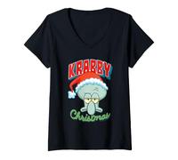Donna Spongebob Squarepants Squidward Krabby Christmas Maglietta con Collo a V