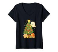 Donna Spooky - Albero di Natale con Gatto Maglietta con Collo a V