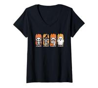 Donna Spooky And Feral Halloween Cute Raccoons Maglietta con Collo a V
