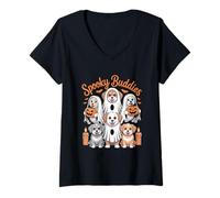Donna Spooky Buddies - Costume da Fantasma per Halloween Maglietta con Collo a V