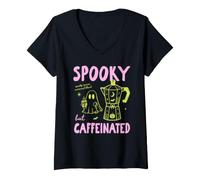 Donna Spooky But Caffeinated Halloween Coffee Fall Autumn Vibes Maglietta con Collo a V