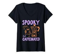 Donna Spooky But Caffeinated Halloween Coffee Fall Autumn Vibes Maglietta con Collo a V