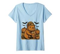 Donna Spooky Capybara e Turtle Zaino Boba Kawaii Halloween Maglietta con Collo a V