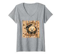 Donna Spooky Dumpling Squishy Halloween Cute Pumpkin Kawaii Fall Maglietta con Collo a V