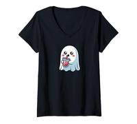Donna Spooky Ghost Boba Tea Lover Halloween Creature Monster Maglietta con Collo a V