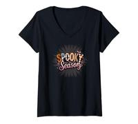 Donna Spooky Ghost Cat Pumpkin Lover Halloween Creature Monster Maglietta con Collo a V