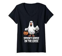 Donna Spooky Goose On The Loose Maglietta con Collo a V