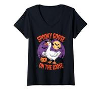 Donna Spooky Goose On The Loose Maglietta con Collo a V