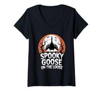 Donna Spooky Goose On The Loose Maglietta con Collo a V